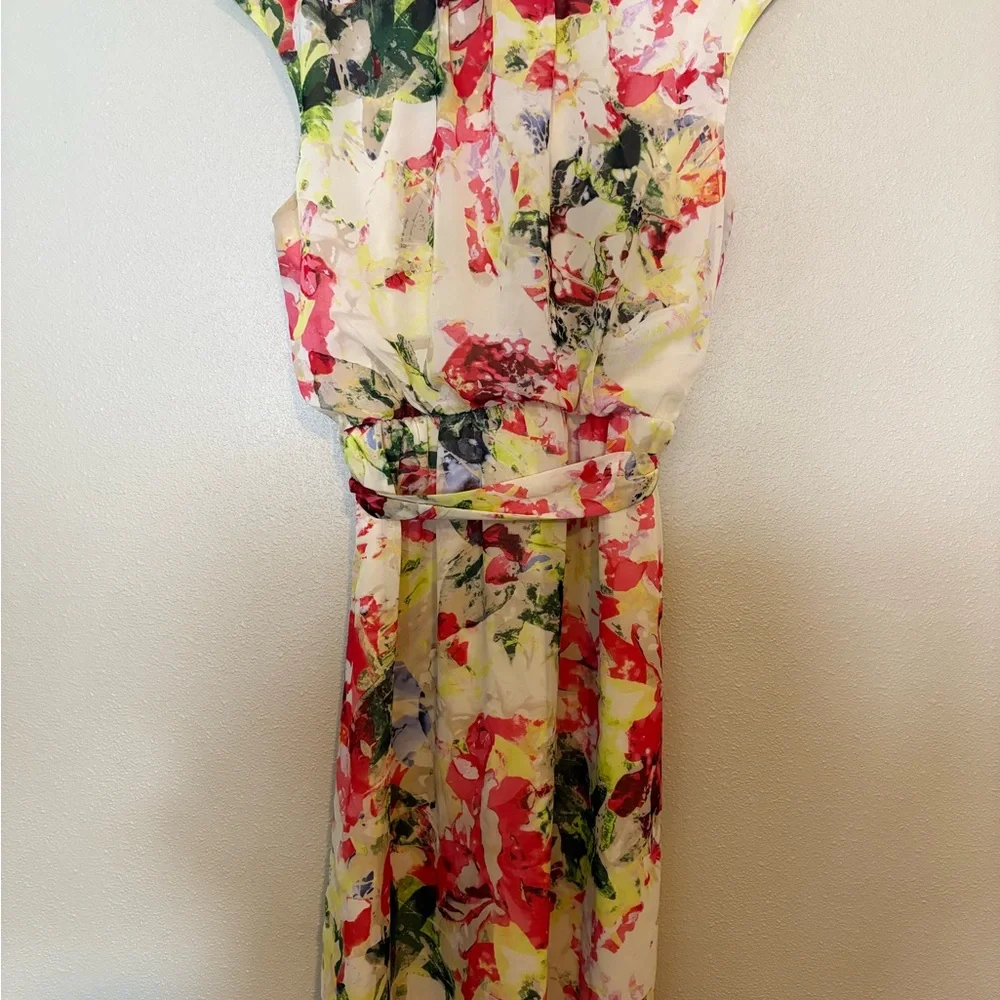 Signature by Robbie Bee Yellow Floral Print Sleeveless Dress Size 14 - Picture 2 of 5